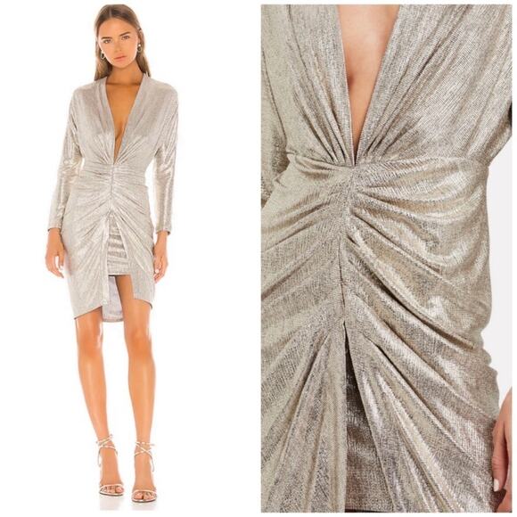 Iro Cilty Gathered Metallic Mini Dress Gold Women’s Size 32‎ - Picture 1 of 11